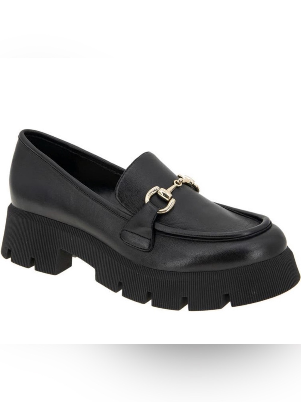 BCBGeneration Raylin Black Leather Lug Sole Loafer